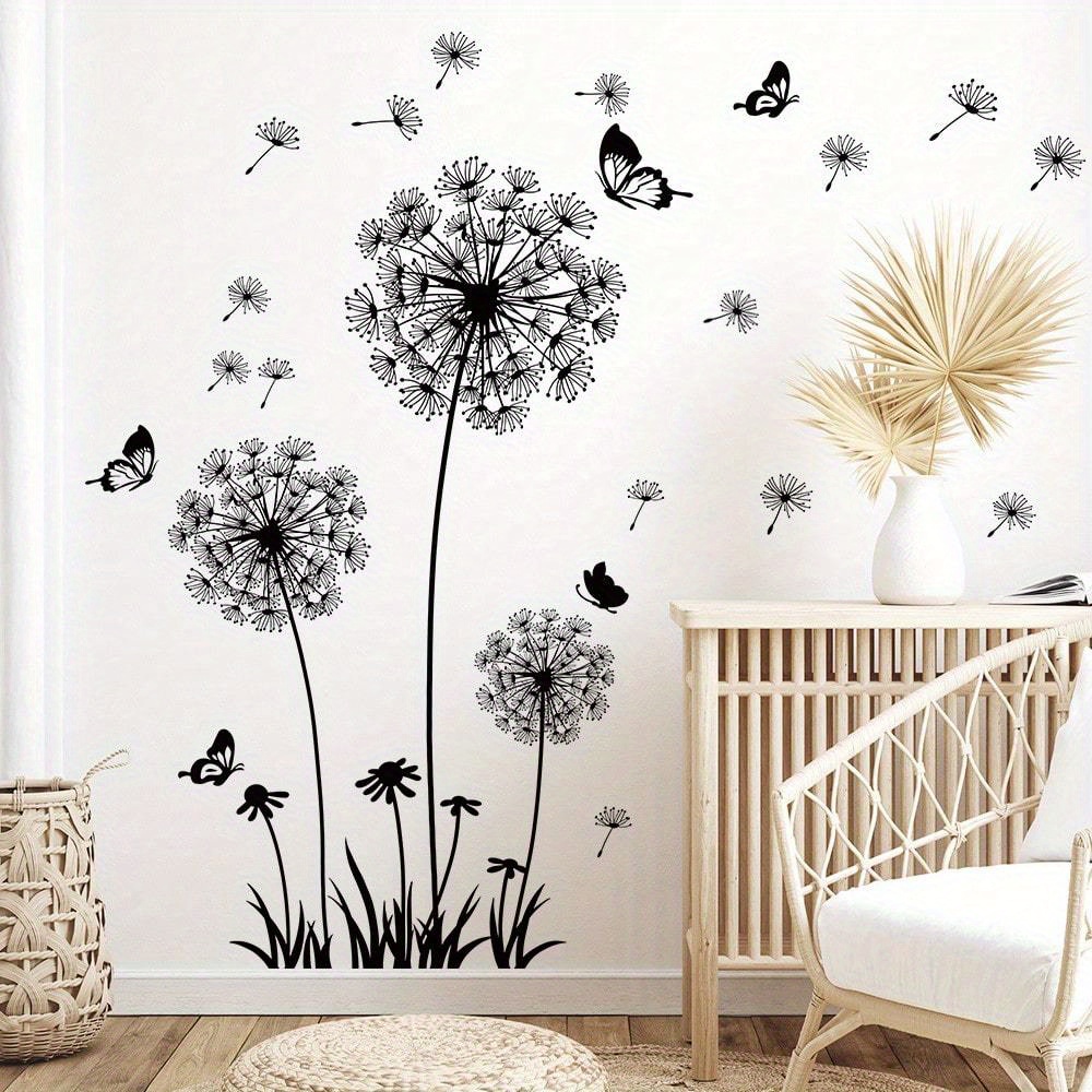 1set 165cm X 130cm Dandelion Flower Semi-transparent Wall Sticker, Home Decor For Living Room, Bedroom, Wardrobe, Background Wall, Self-adhesive Wallpaper, Pvc Material, Waterproof And Dust-proof