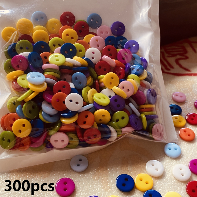 TEMU 300pcs Random Color Resin Double-hole Buttons, 9mm Diameter — Ideal For Sewing And Handicrafts, Featuring Christmas Holiday Patterns, Mixed