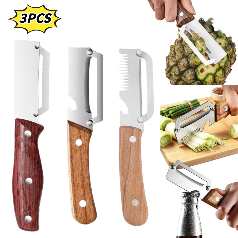 TEMU 3pcs High-end Stainless Steel Multi-functional Vegetable Peeler And Bottle Opener, Onion Slicer, Grater - Labor- And Convenient, Suitable For