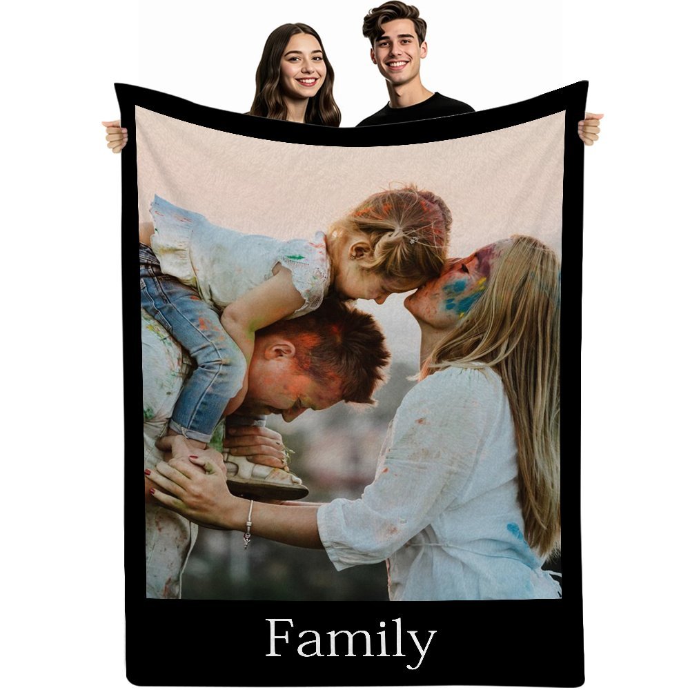 

1pc Custom Photo Throw Blanket - Personalized Family Picture, All Cozy Flannel, , 250-300gsm, Ideal For Birthday, Christmas, Father's Day, Mother's Day Gift