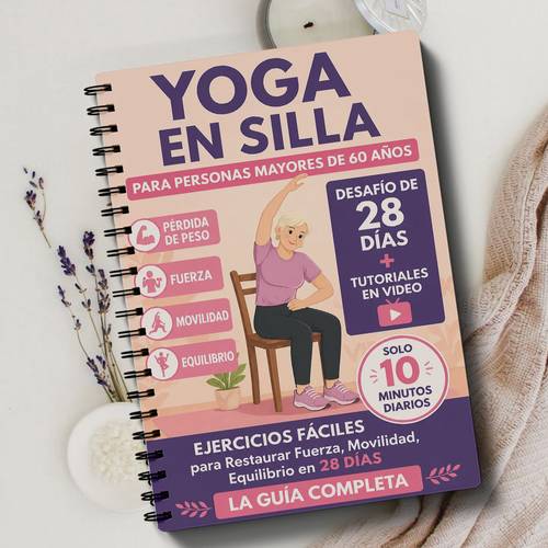 Chair Yoga Exercise Workout (Spanish Edition) | 40 Pages A5 Workout Notebook And Fitness Planner | 10-Minute Daily Sitting Program for Balance And Flexibility, Unique Gift for Seniors, Golden Agers And Elderly Parents