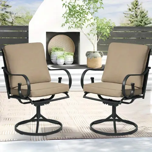 set of 2 patio swivel rocker chairs outdoor dining chairs with cushions 360 rotation curved armrests sturdy metal frame for porch deck and garden red blue khaki gray