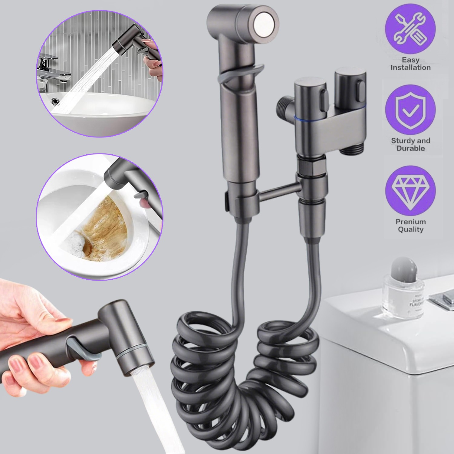 TEMU Ensemble bidet avec pomme de douche à main et double vanne de 1-à-2 | Douchette WC avec européenne G3/8, de et acier inoxydable, extrémité