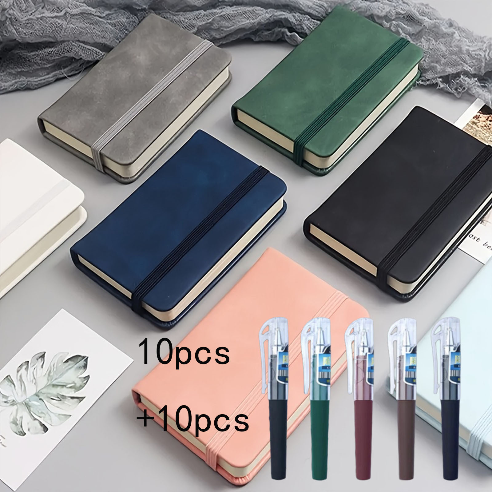 TEMU 20pcs Of Pocket Portable Notebooks, With 10pcs Of Notebooks + 10pcs Of Pens In A Mixed Set. Mini Diaries In Random Colors, With Elastic Closure.
