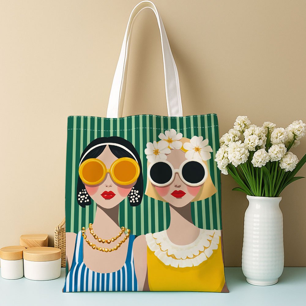 E-shop 1 Stück Mode mit Brille Tragetasche - Moderne Pop Art, Strapazierfähig, Handwaschbar, Geräumige Wiederverwendbare Einkaufstasche für Damenmode &