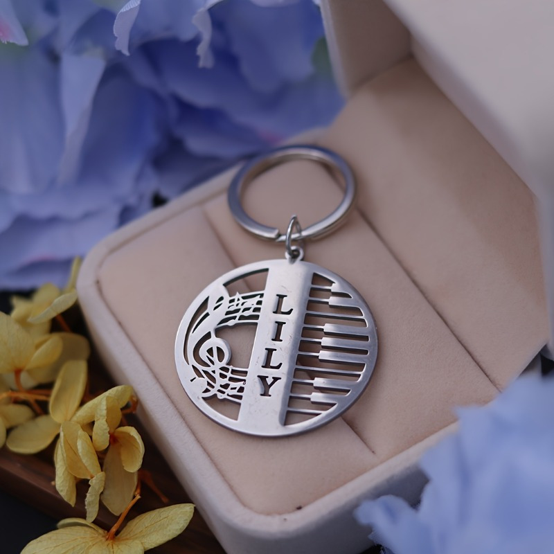 TEMU Customized Round Music Piano Keychain, Personalized Note Keychain, Stainless Steel Nameplate Musician Keychain, Teacher Gift