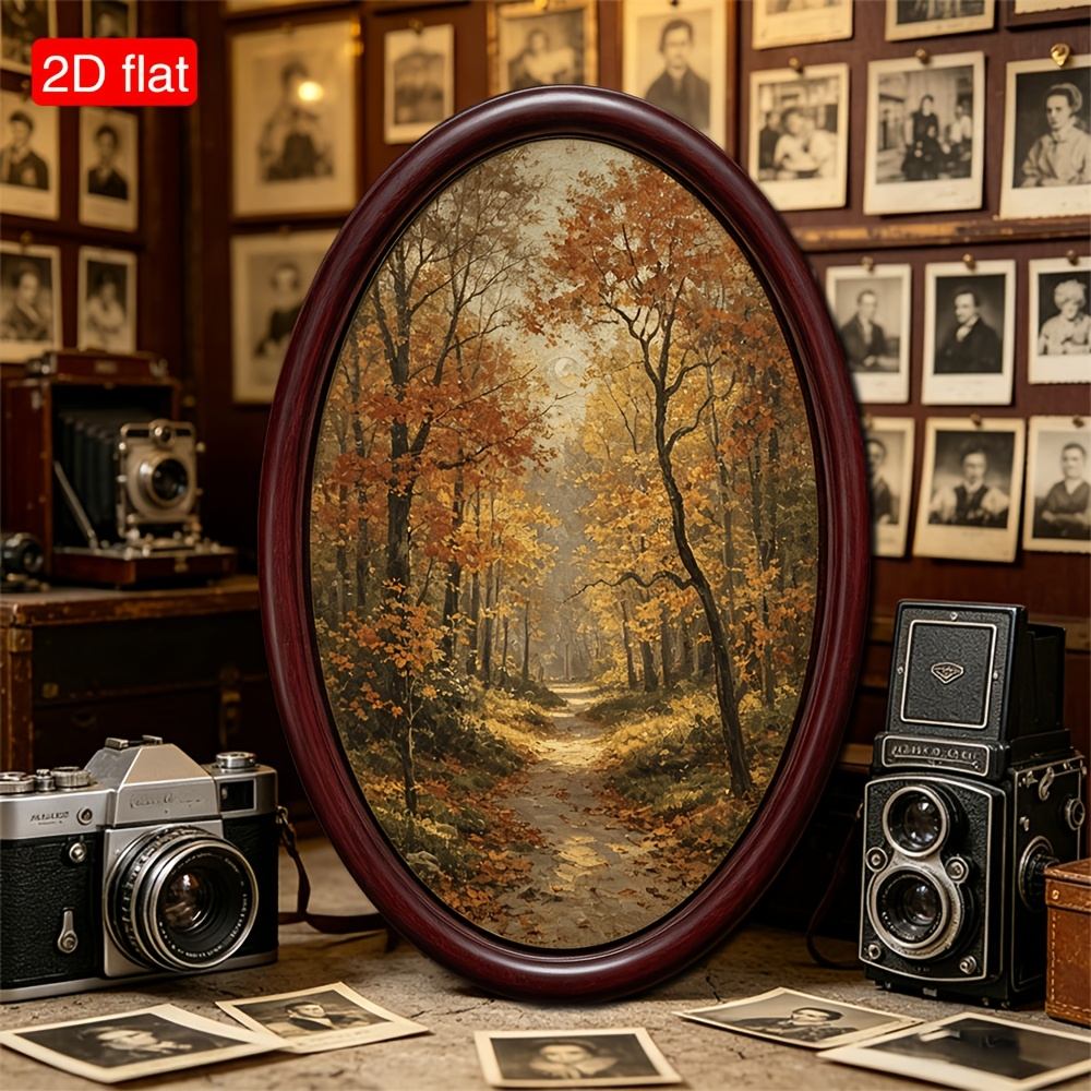 TEMU 2d Flat, A Single Exquisite Painting Of An Autumn Forest An Oval Frame, Ideal For Home Decor, Anniversary Gifts, Bedroom Wall Decor Signs, Oval