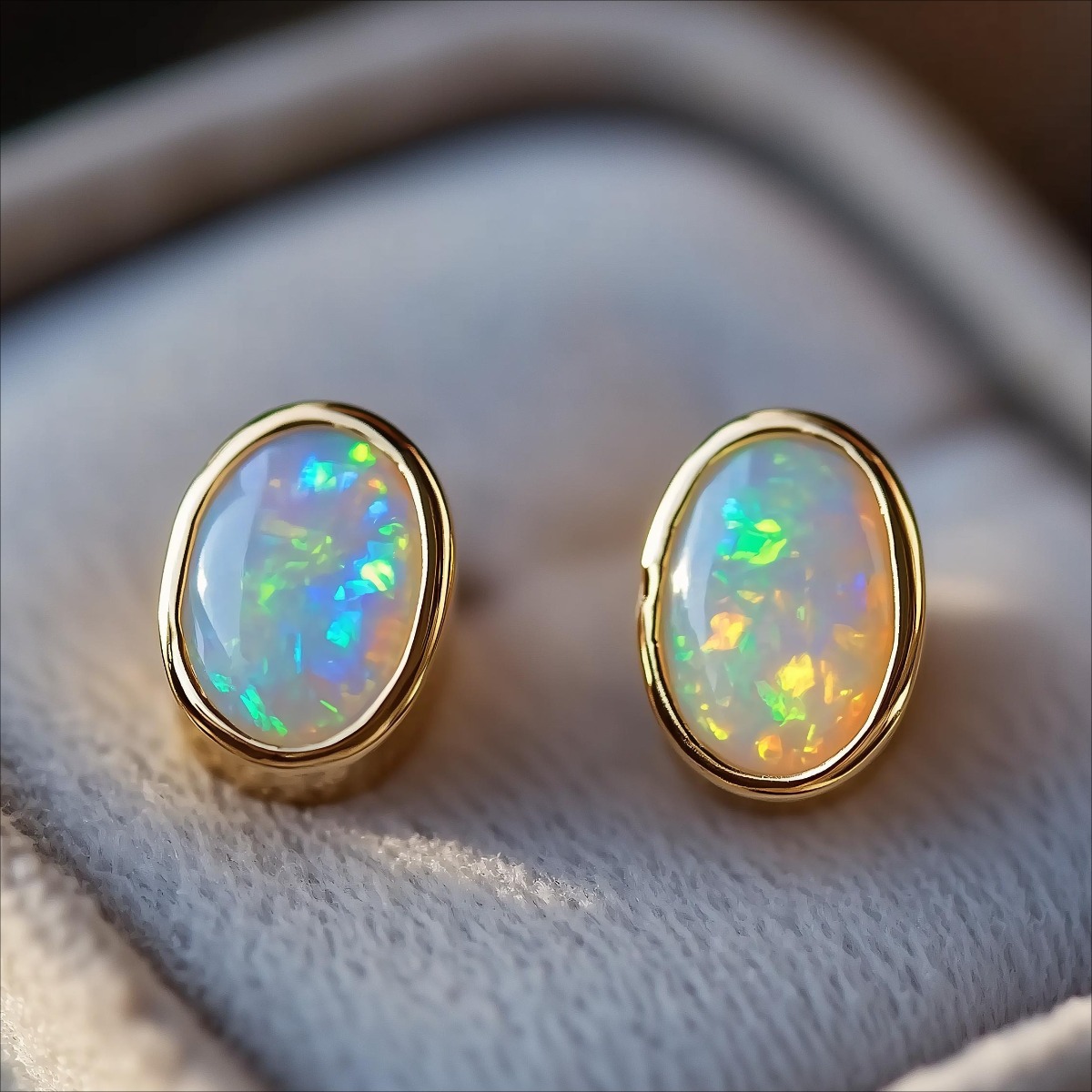 TEMU Minimal Oval Bezel Set Stud Earrings, Smooth Thin Single Post, Rounded Thick Oval Frame Holding Synthetic Opal, Elegant Jewelry For & Bridal