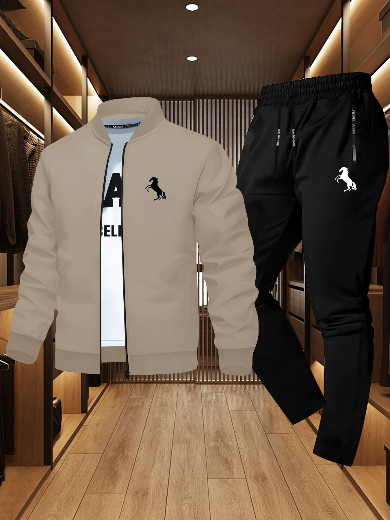 Trendy ontwerp jack voor heren, set van twee stukken met paardenprint