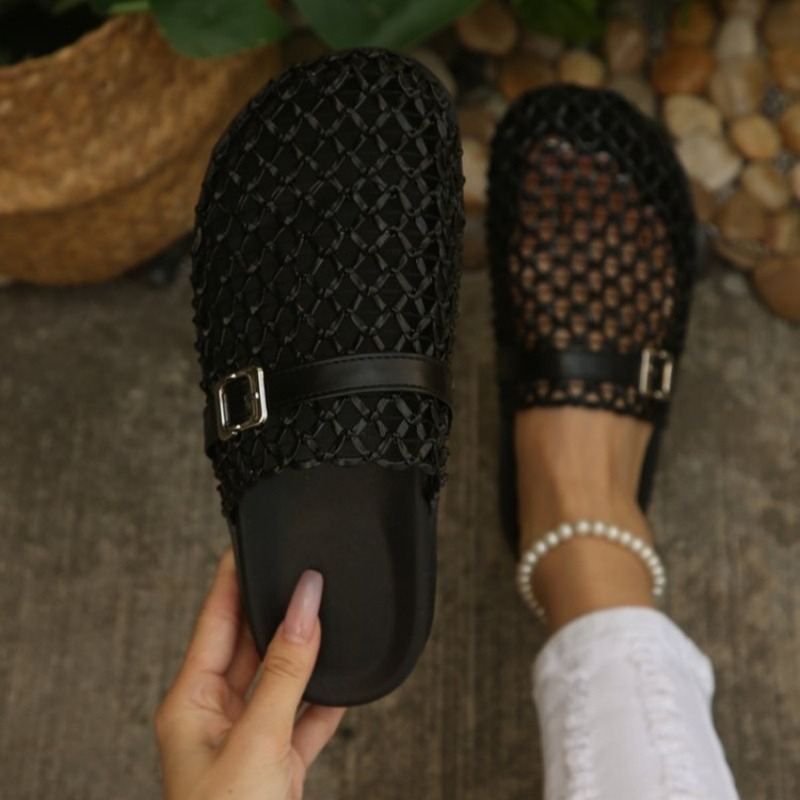 New Style Open-weave Mesh Upper Sandal For Women, -equipped Breathable Outdoor Slip-on Sandals, Summer Casual Hole- Shoes., Women Shoes