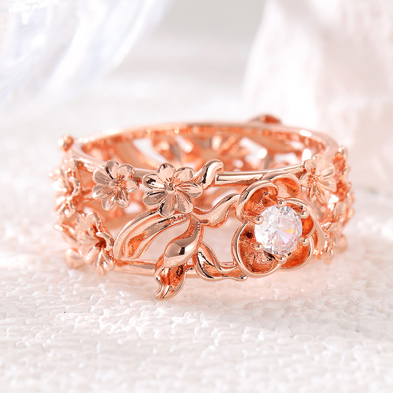 Lady Floral Vine Sculpture Design Ring for Weddings and Parties