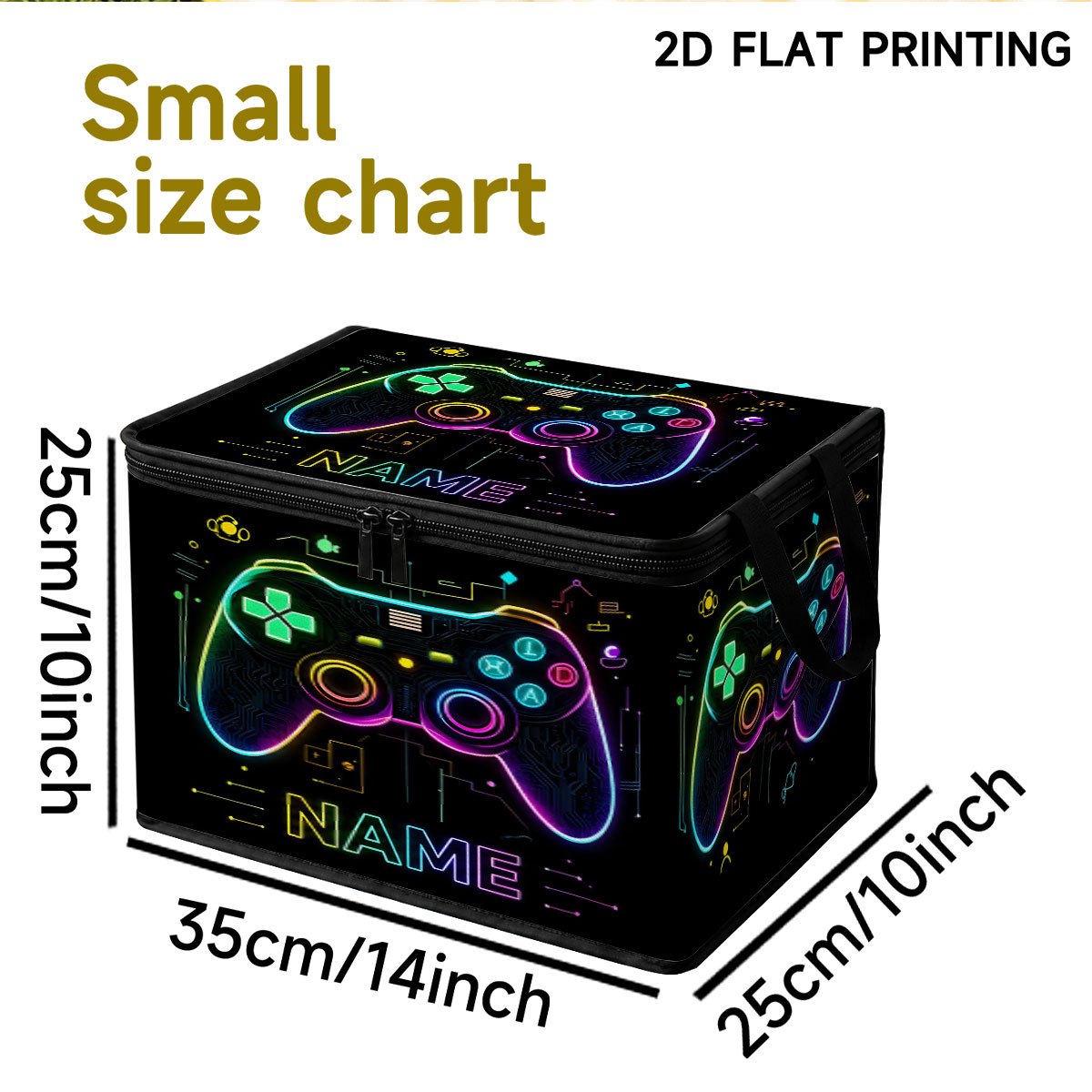 TEMU 1pc Customizable Extra Large Foldable Neon Gaming Print Fabric Storage Box, Space- Design For , Multifunctional Foldable Storage Bin With Lid,