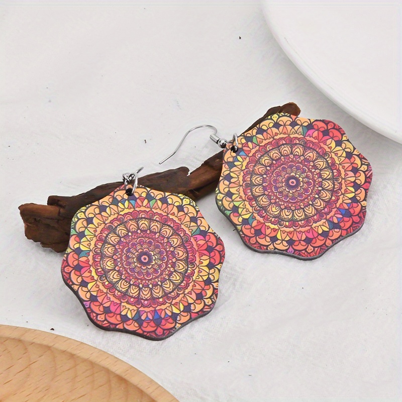 Women's Bohemia Pattern Wooden Dangle Earrings