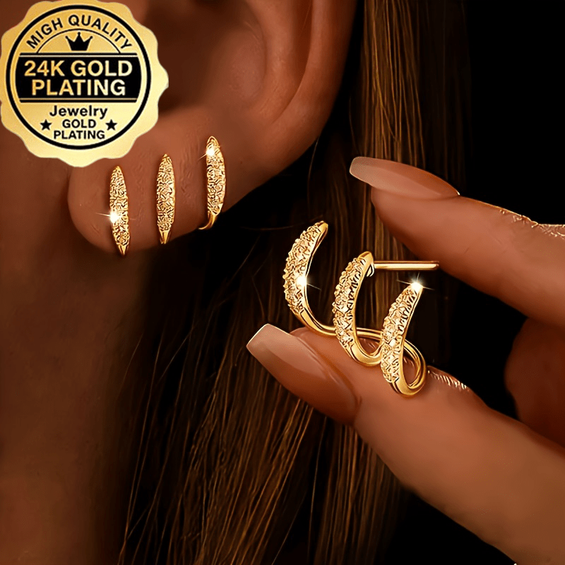 TEMU 1 Par de Aretes de para Mujer Chapados en Oro 24K, Diseño Lujoso , , Perfectos para Uso Diario, Festivales de y Regalos