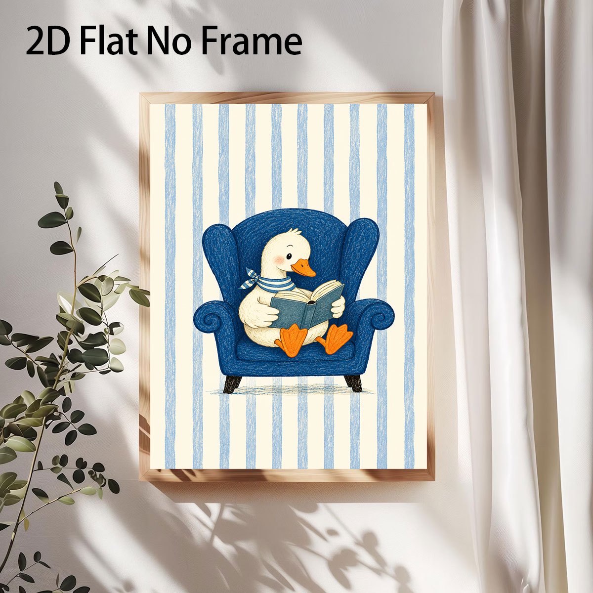 Light Blue Striped Little Duck Poster for Reading Theme Decor