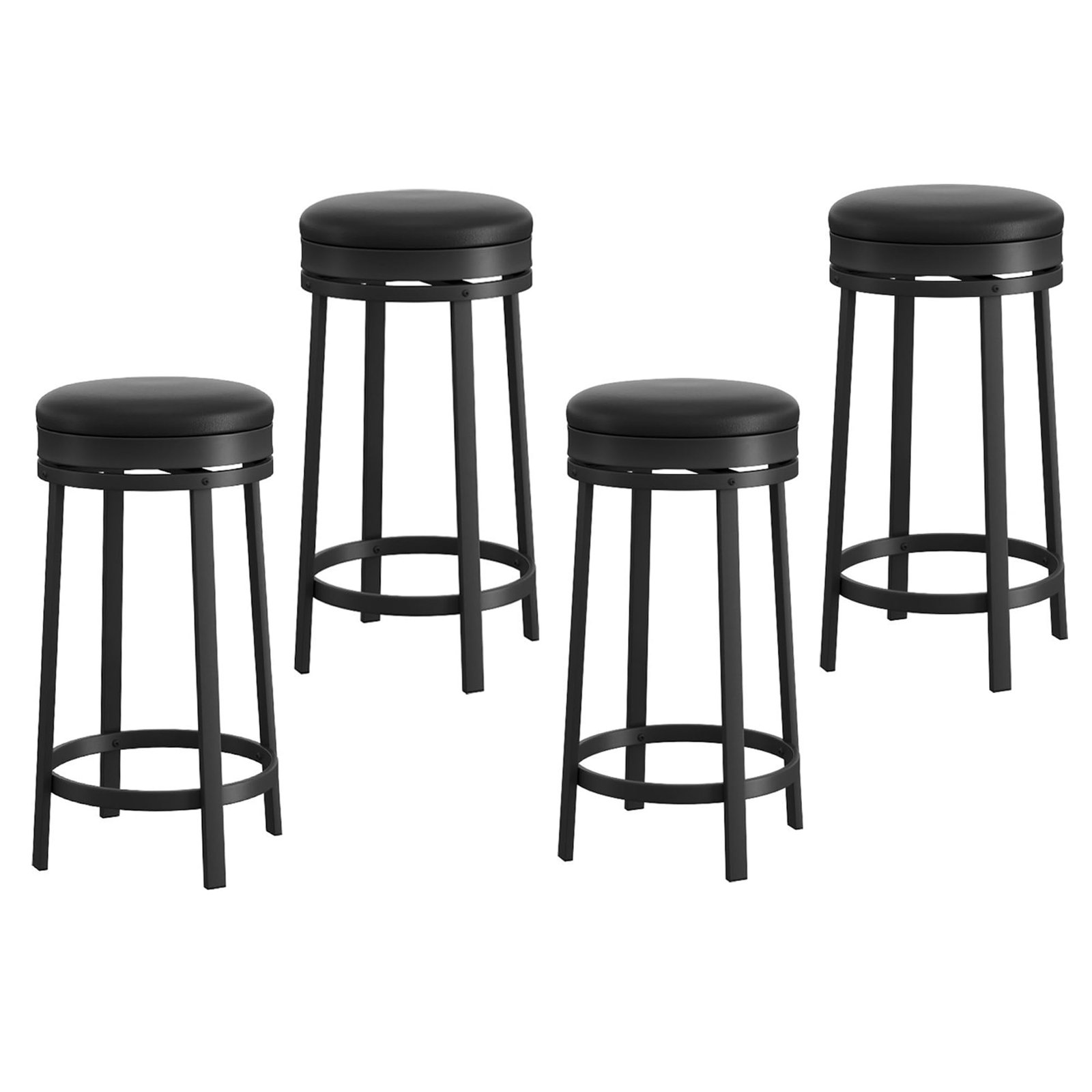 Image of Upgraded Bar Stools 4-pack Black Pu Leather Swivel Barstools 24 Inch, Backless Round Counter Height Stools With Footrest, Heavy-duty Metal Frame Kitchen Island Chairs For Home Bar Dining Room