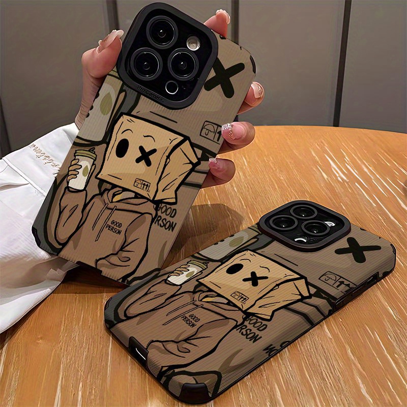 Cartoon Headed Box Boy Phone Case for iPhone 16/16Plus/16Pro/16ProMax/for iPhone 15/15Plus/15Pro/15ProMax/for iPhone 14/14Plus/14Pro/14ProMax/for iPhone 13/13Pro/13ProMax/for iPhone 12/12Pro/12ProMax, for iPhone 11/11/11Pro Max/for iPhone 7/8/for iPhone x/xs, Dirt Resistant and Anti-Fall