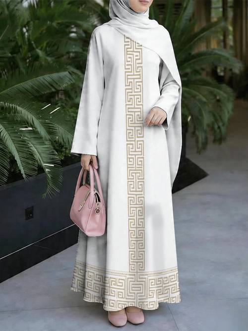 imagem do item roupão muçulmano elegante estilo , com de estilo de , adequado para e . vestido de comprida , confortável e é perfeito para deslocamento e férias. estampa digital. acessório lenço de