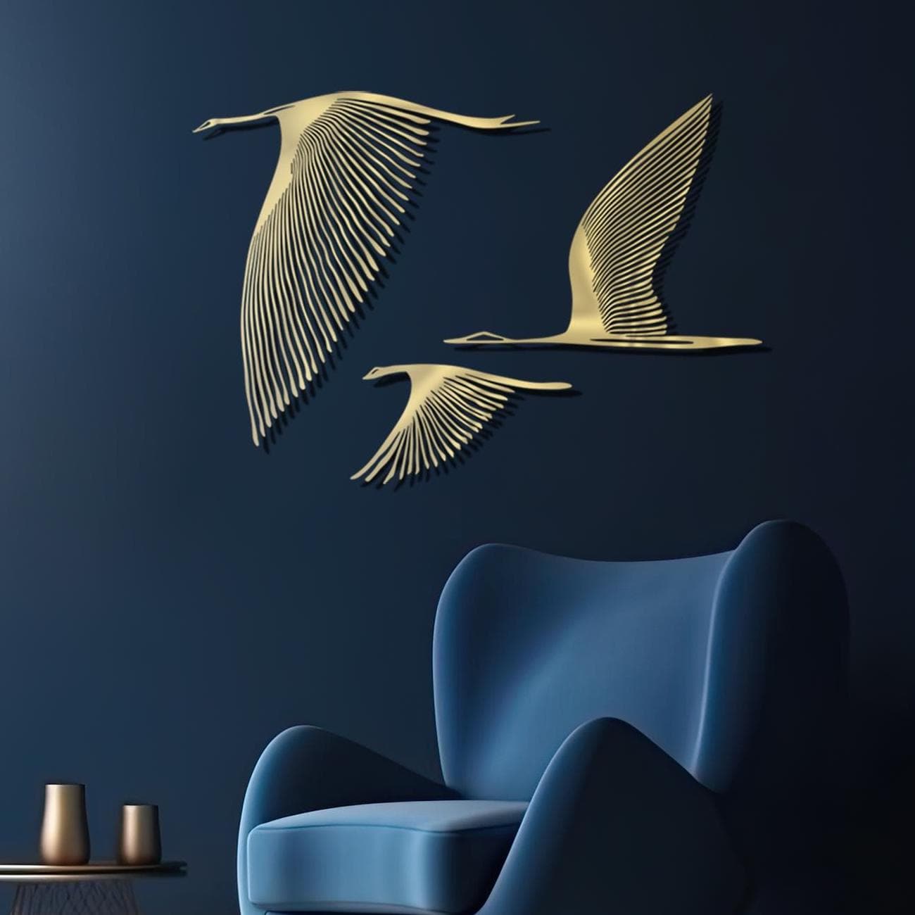 TEMU [2d Flat] 3 Set Of Bird Metal Wall Decor, Metal Wall Art, Flying Bird Silhouette, Living Room Decor, Decor, Elegant Wall Art