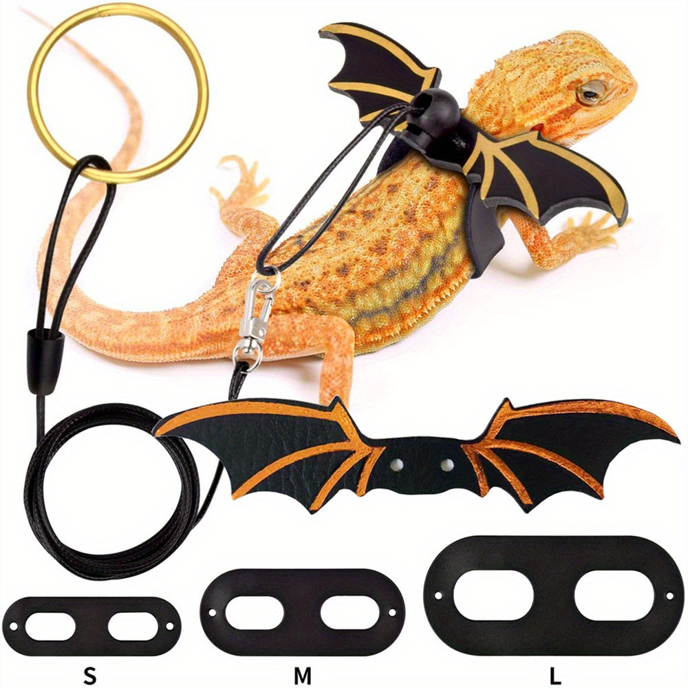 TEMU 2025 New Adjustable Bearded Dragon Leash With Bat Wings Soft Lizard Harness For Amphibians And Other Small Reptile