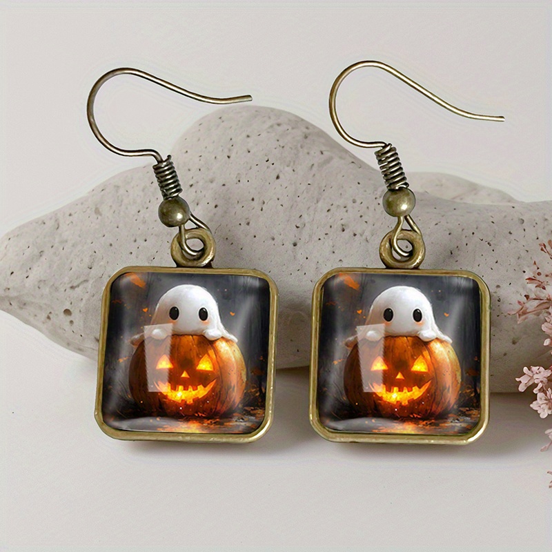 TEMU 1 Pair On Pumpkin Square Earring Retro Glass Dangle Earrings Handmade Jewelry Gift