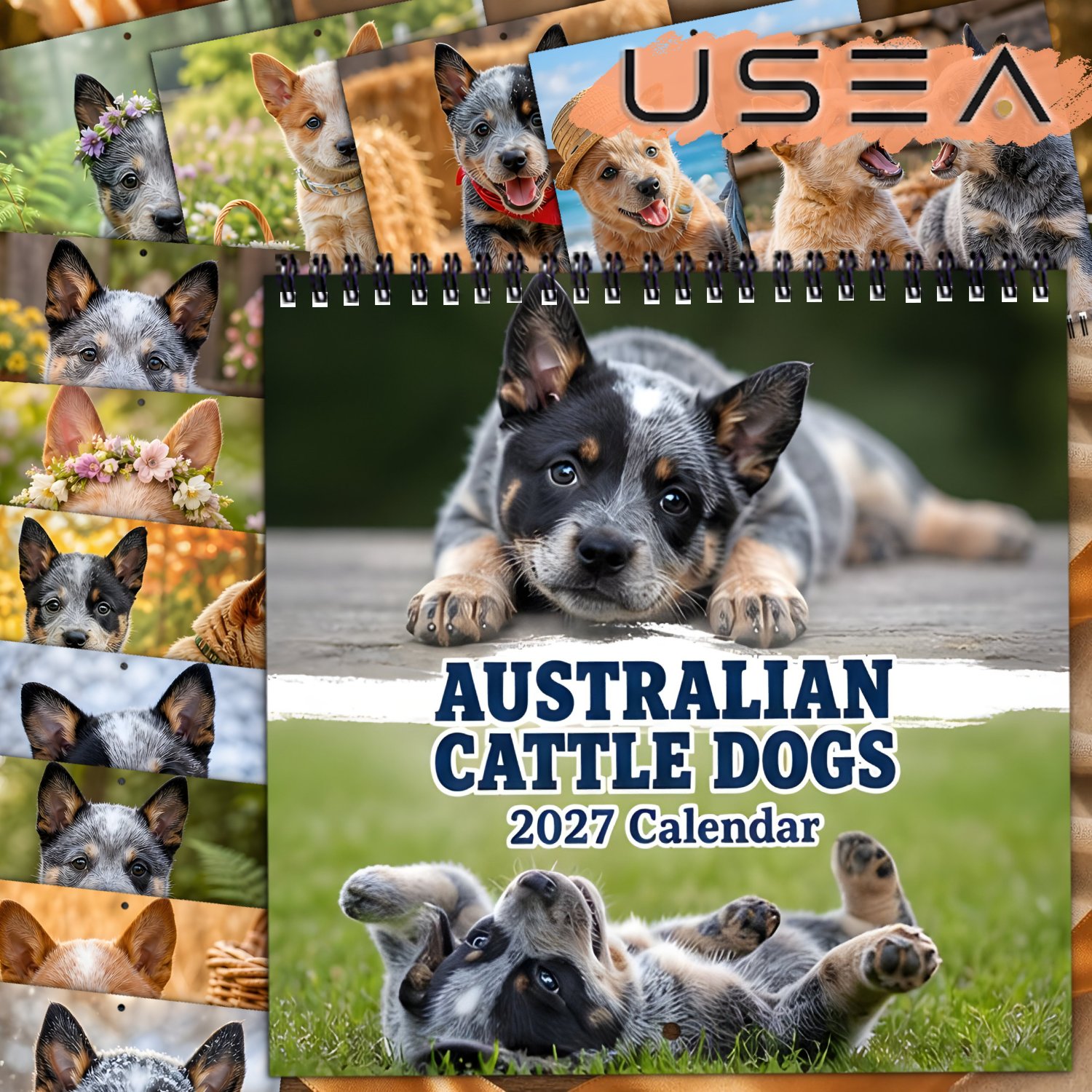 TEMU Wall Calendar Australian Cattle Dogs Hanging Wall Calendar, Monthly Planner & Yearly Organizer, Twin Wire Spiral Binding, Large Blocks, Floral
