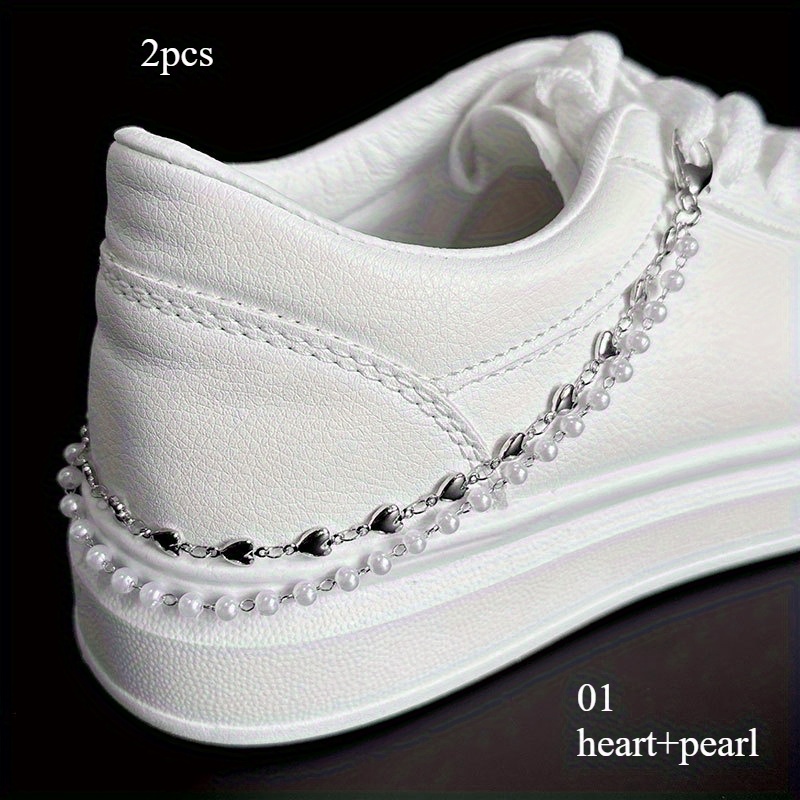 Image of 2pcs Shoe Chain Set, Heart Chains, Universal Star Punk Hip-hop Trendy Shoe And Boot Accessories
