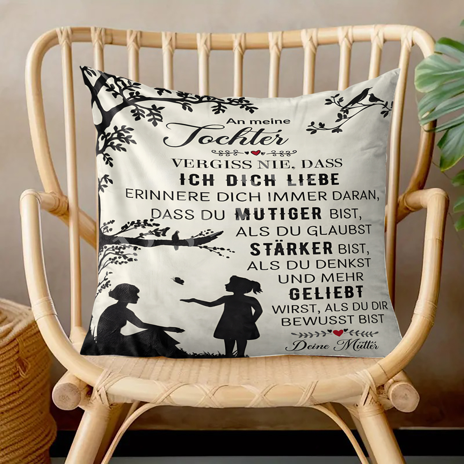 1pc Contemporary German Encouragement Quote Throw Pillow Cover, Polyester Knit Fabric, Machine Washable, Zipper Closure, Room Decor, Single-sided Print, Gift For Daughter