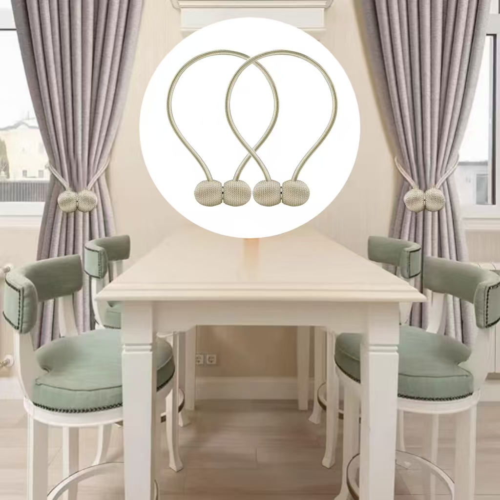Two Beige Magnetic Curtain Ties, Bohemian Style Curtain Rope Clips, Woven Curtain Fasteners, Suitable for Decorating Curtains in Homes, Offices, And Hotels, Exquisite Curtain Additions