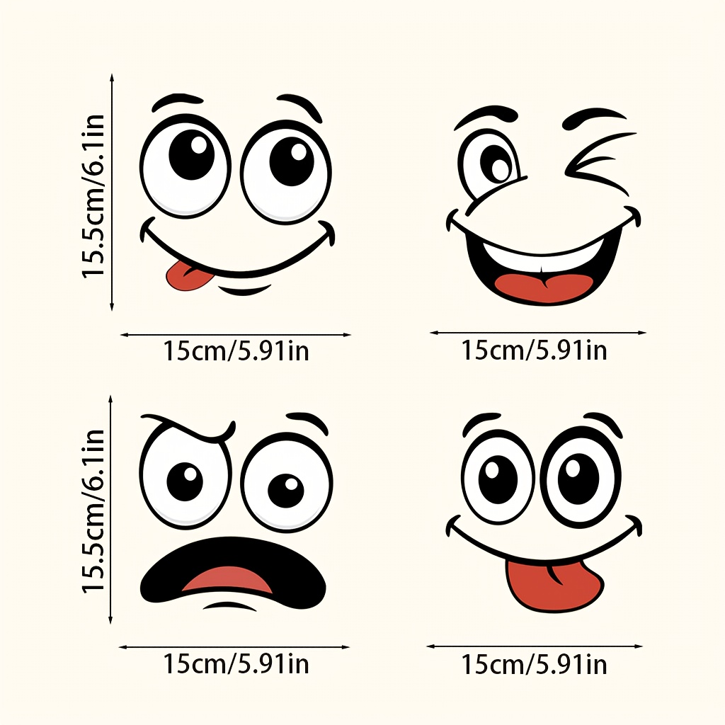 Image of 4pcs Cartoon Face Pvc Self-adhesive Stickers, Glossy And Removable, Suitable For Trash Cans/refrigerators/rvs/walls/glass/bathrooms/room Doors, Decorative And , Great Gifts For