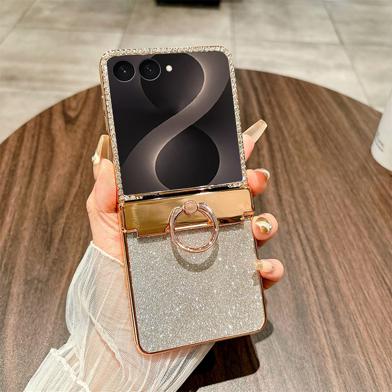 TEMU Phone Case - Starry Sky Goddess Series Skin--and-down Folding Thin Frosted Middle Axis Ring Phone Case For Galaxy Z Flip 7/8 Phone Protective