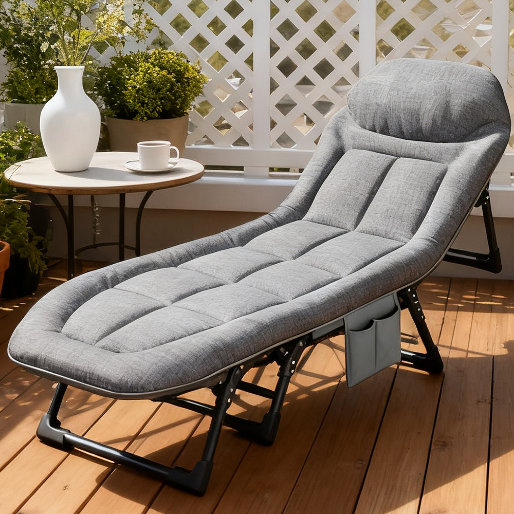 1pc portable folding camp bed adjustable with mattress side pocket grey lightweight outdoor guest bed compact foldable design for camping travel picnics home office use camping bed sturdy frame a great christmas gift ergonomic seating