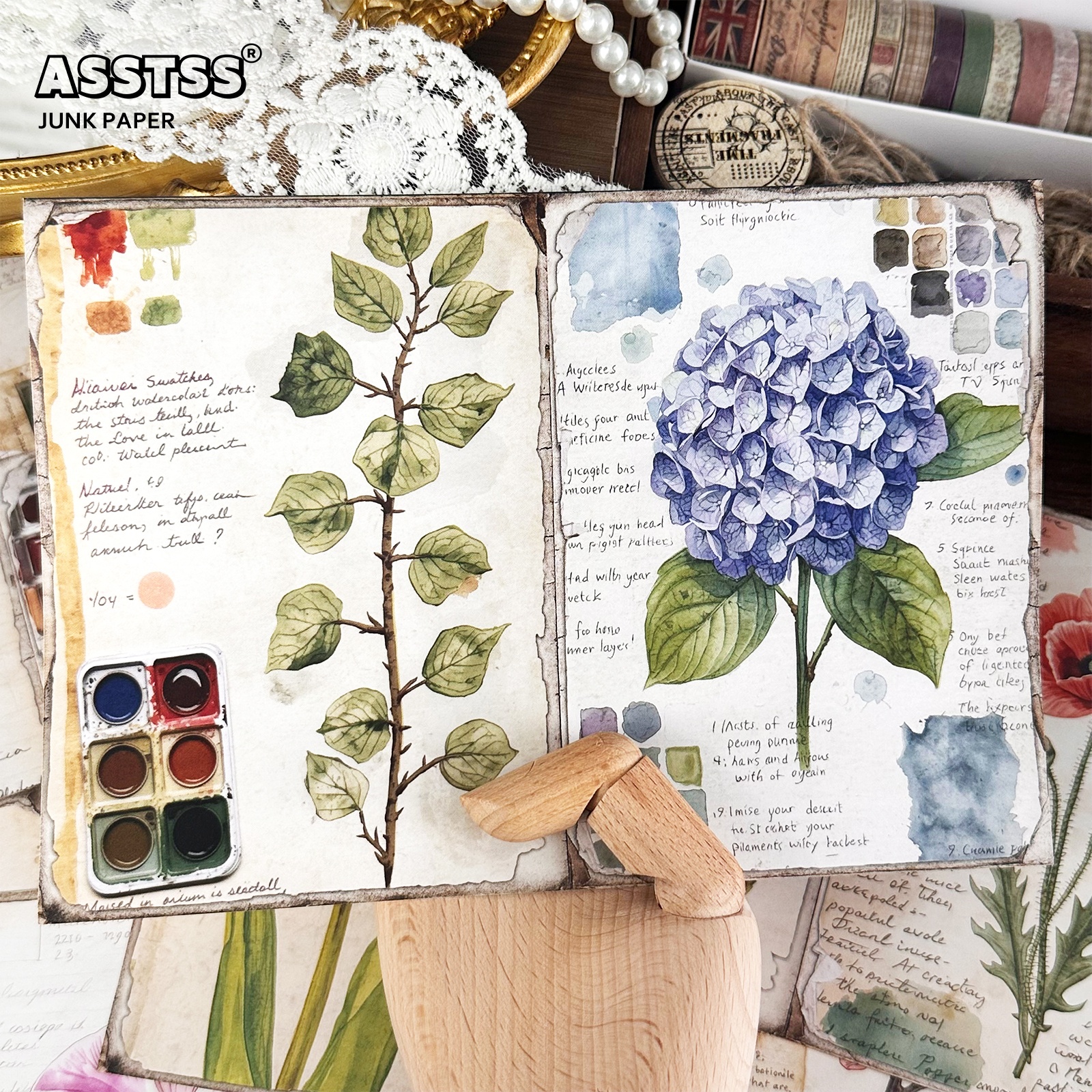 TEMU ASSTSS 20 feuilles A5 [2D Plat] de couleurs florales aquarelle vintage, Junk Journals, Blocs de papier de décoration de scrapbook, pour