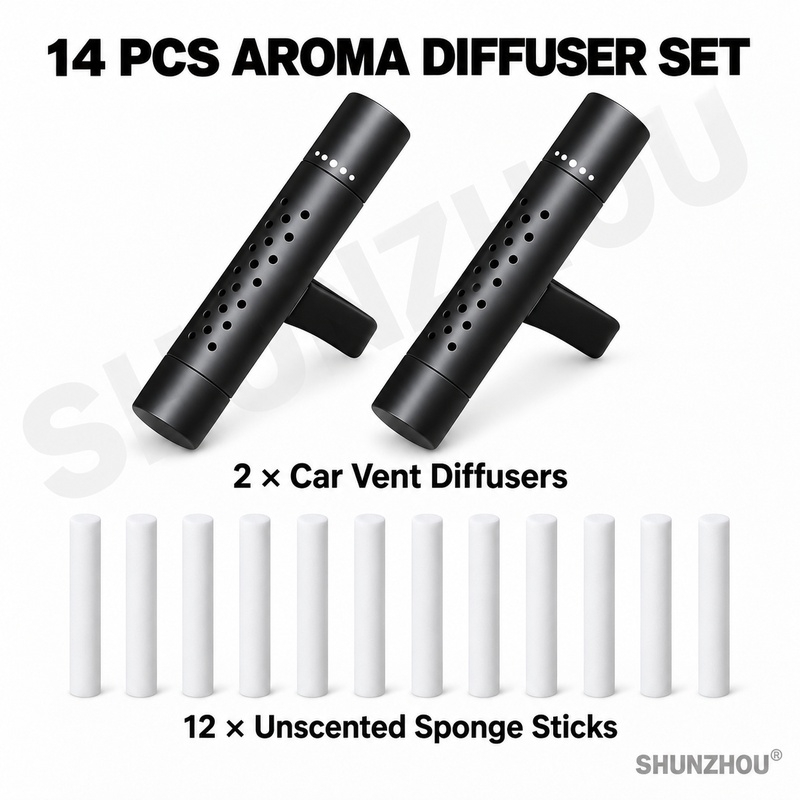 TEMU Ensemble de 14 pièces d'accessoires de diffuseur d'huile essentielle pour sortie d'air automobile, comprenant 2 diffuseurs réglables pour bouche