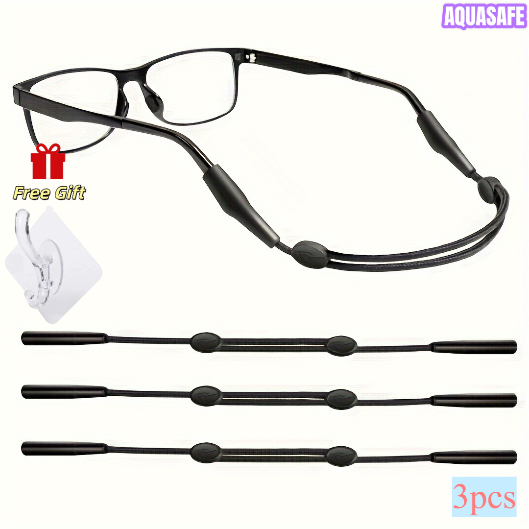 TEMU 4pcs Set (3 Eyeglass Straps + 1 Hook), Unisex Sports Eyeglass Strap, Adjustable Eyeglass Cord (black).