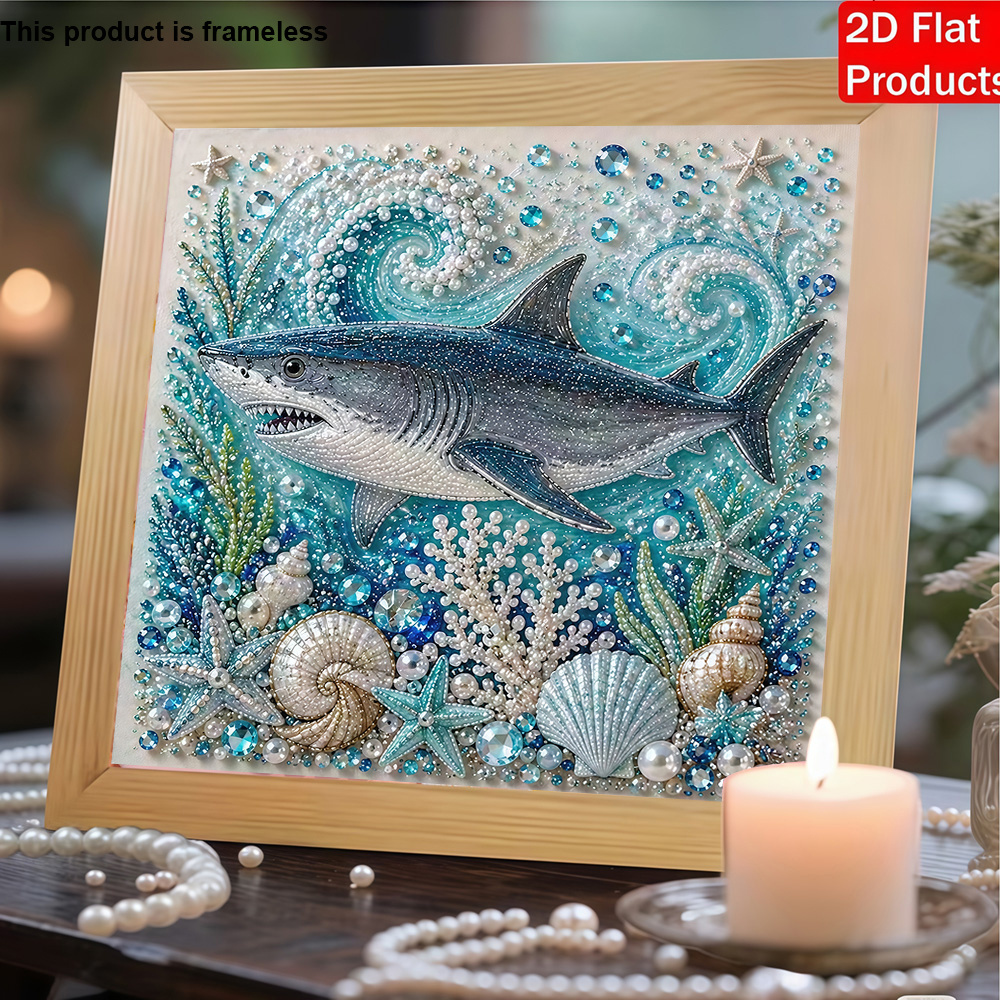 TEMU Kit de peinture de perles 2D/à impression plate avec autocollant de motif de requin de profonde. Ce kit de peinture de perles utilise des perles