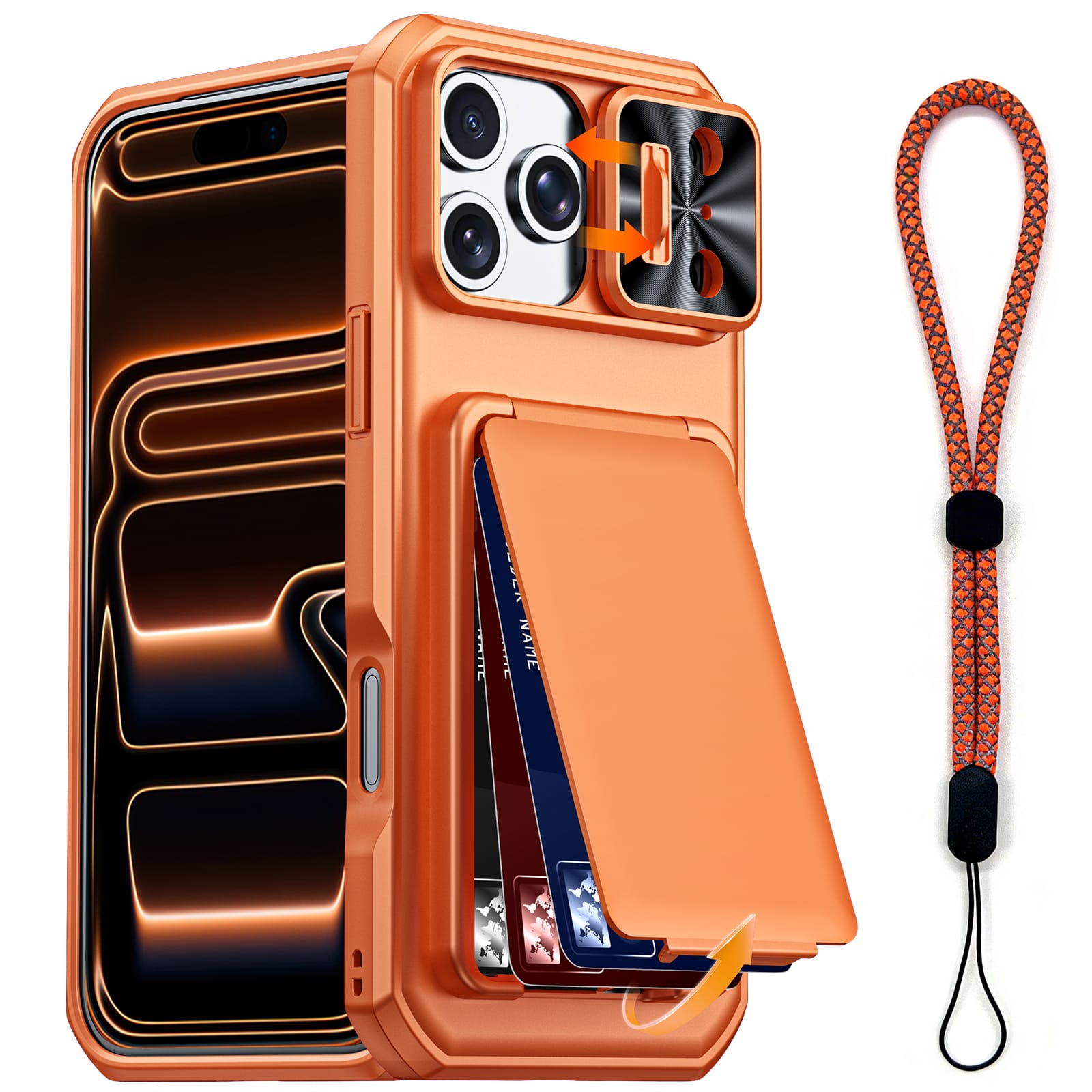 TEMU Phone Case - Wefor Suitable For Iphone 18 Pro/17 Pro Max/15/16 Pro Max Case Wallet And Lanyard Wrist Strap, Built-in Card Holder (3-4 Cards) And