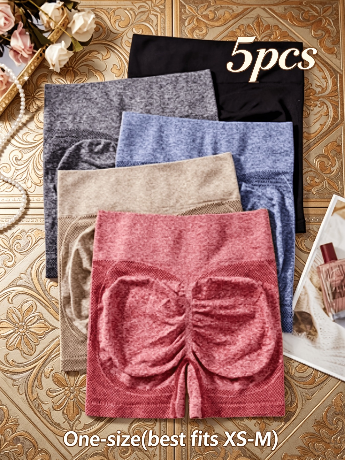 5 piezas de shorts de yoga -  de   rápido, de cintura   - pantalones de chándal de fitness moldeadores y levantadores con control de abdomen y diseño elástico que se   al cuerpo
