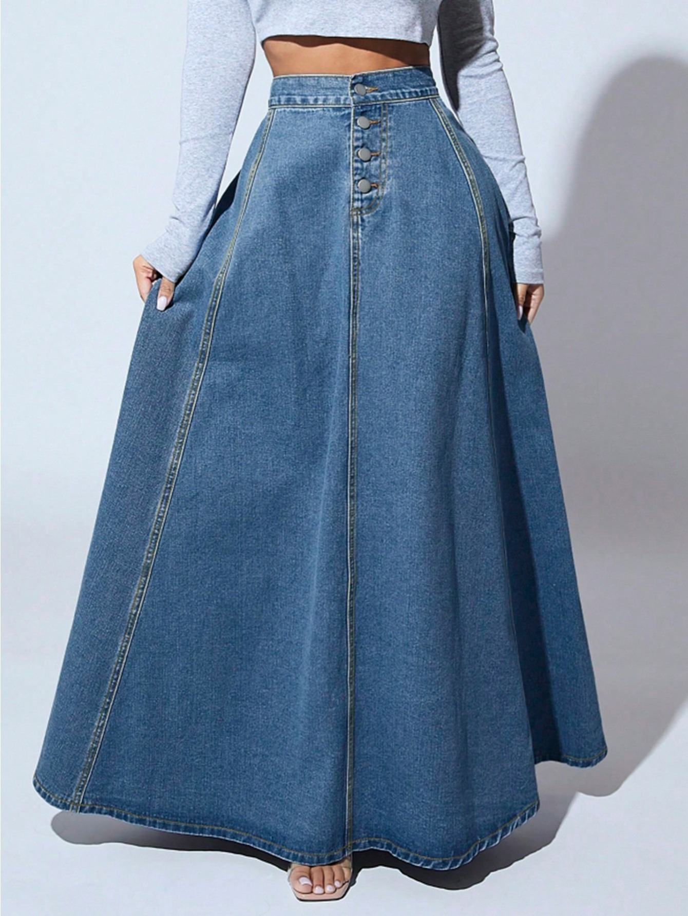 【BLUER】DENIM WIDE LONG SKIRT Denim Skirt in Dark Blue – Edit and Co