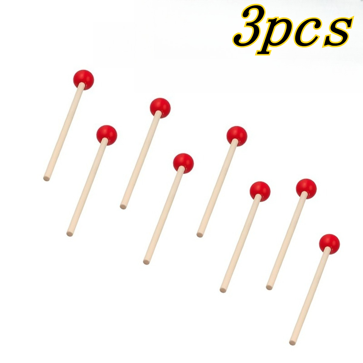 TEMU 3pcs Set Of Red Solid Wood Drumsticks, Universal Percussion , Simple Wooden Percussion Instrument Accessories, Suitable For Xylophones, ,