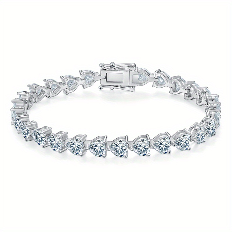TEMU Total 16ct Full Moissanite Heart Bracelet For Women Men, Vvs1 Heart Cut, S925 Sterling Silver Bracelet For Women Men Couples, Ideal Holiday Gift