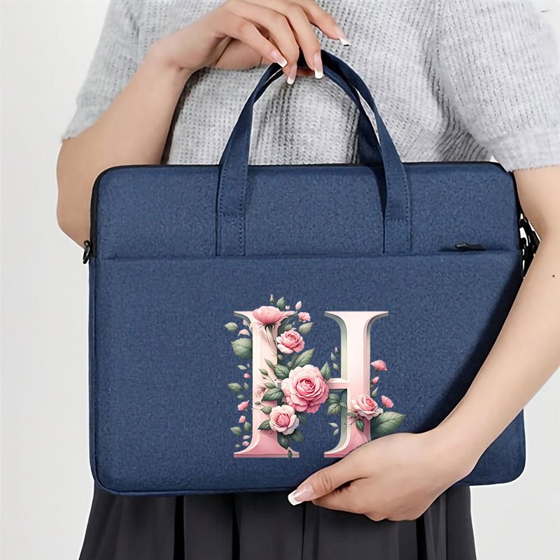 pink floral 26 letter print lightweight polyester laptop bag  display picture 2