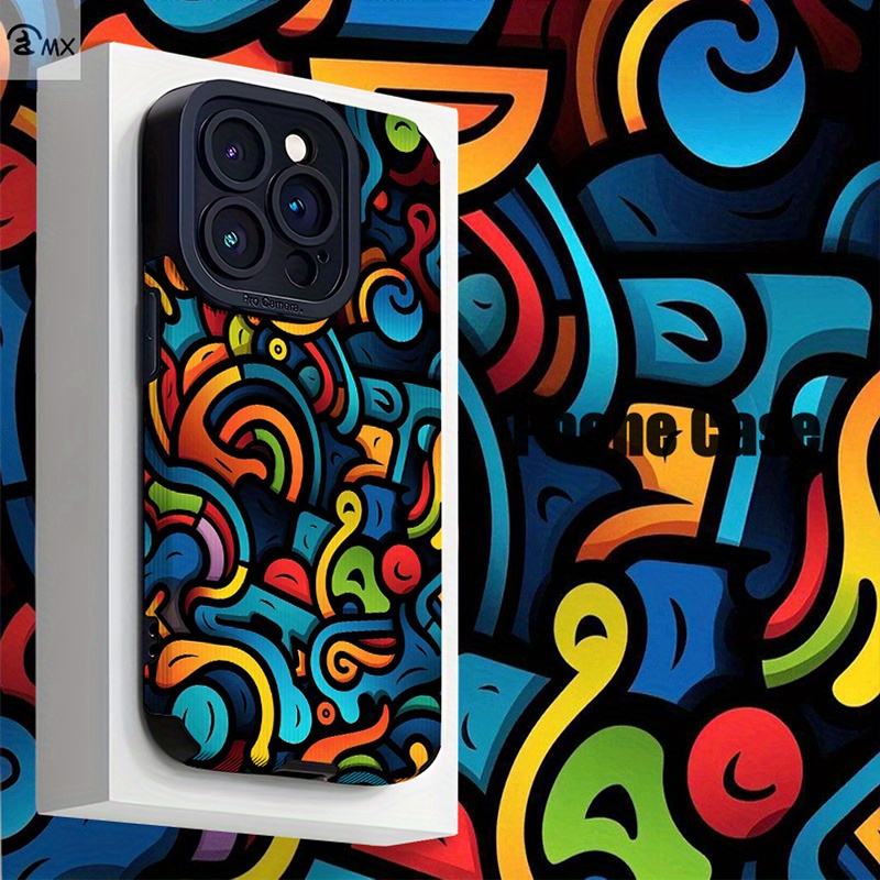 TEMU Custodia per telefono - Design con motivo astratto di linee colorate graffiti, adatta per iPhone 17, 17Air, 17Pro, 17Promax, 16, 16Plus, 16Pro,