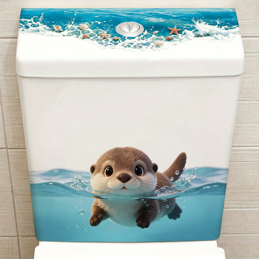 TEMU 1 autocollant pour réservoir de toilette d', décalcomanie murale ondulée pour salle de bain, décoration animale amusante pour toilettes à