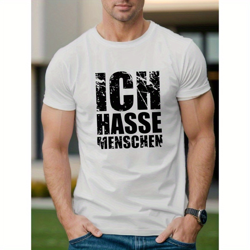 

I Hate People" Men's - Casual Summer Tee With White Lettering, Short Sleeves, Round Neck, 100% Polyester, Machine Washable, Casual Summer Wear|geometric Pattern Shirt|polyester Fabric