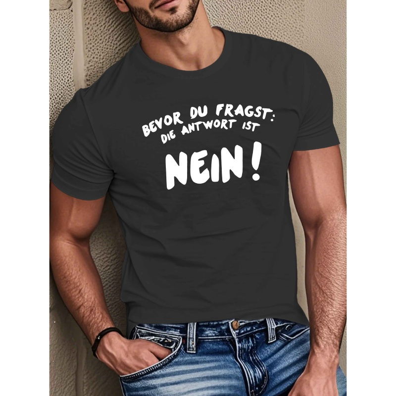 

German Quote Men's T-shirt - Casual Blue Polyester Tee With "beybl Du Frastrag" Print, Short Sleeve, Round Neck, Machine Washable For Summer