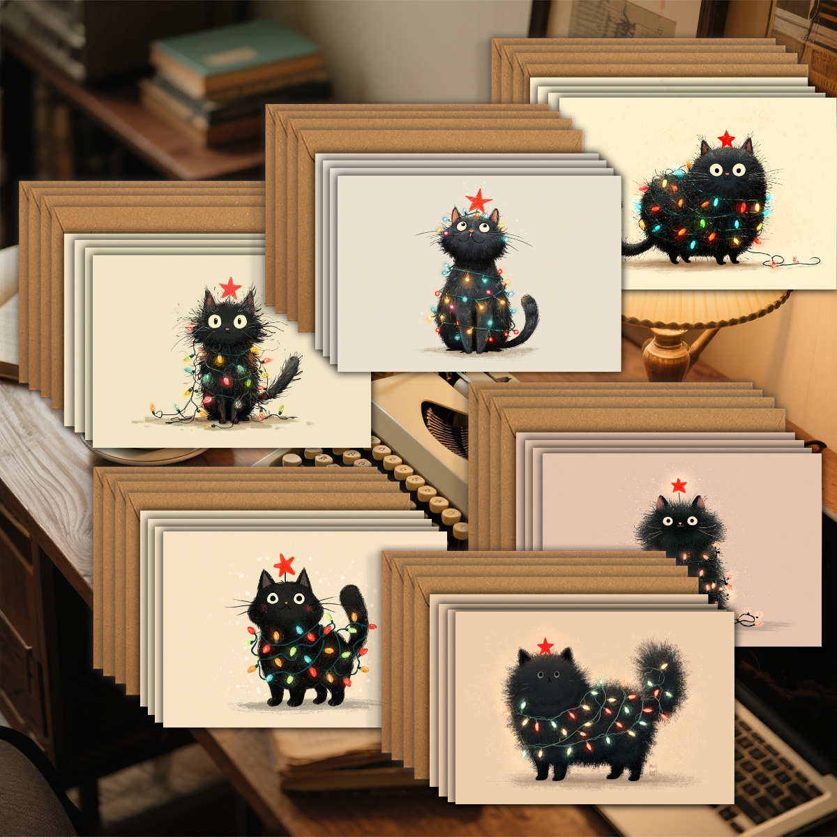 TEMU 1set/12pcs/24pcs/48pcs Christmas Cat, Pumpkin, Pattern Greeting Cards With Envelopes, Folded 9*13cm/3.54*5.11in, 18*13cm/7.08*5.11in, Cards For Family, Friends, Teachers, Message Cards