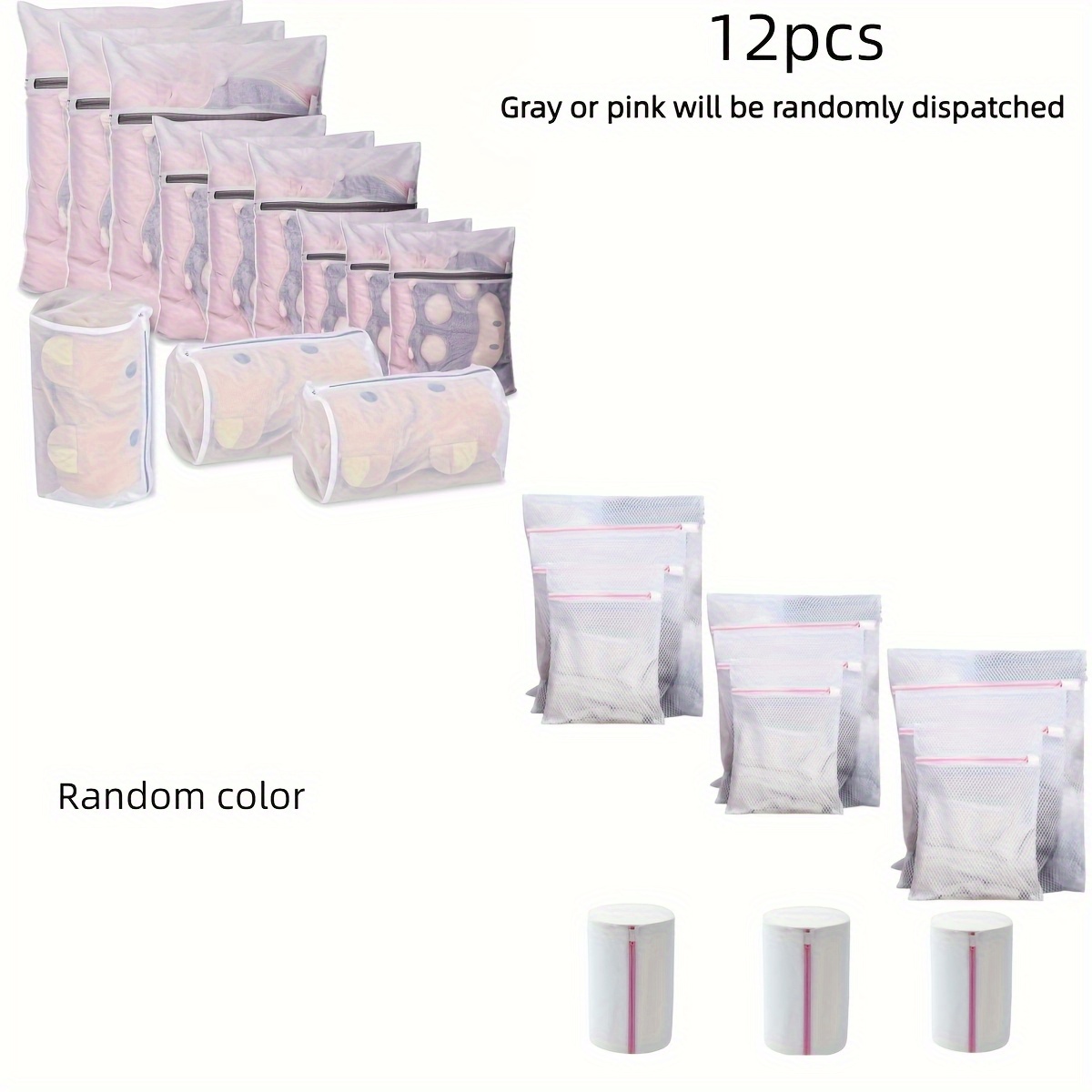 TEMU Random 12pcs Exquisite Mesh Laundry Bags, 4 Sizes Laundry Bag Mesh Washing Bags, High Quality Zipper, Durable Underwear Washing Bags, Travel