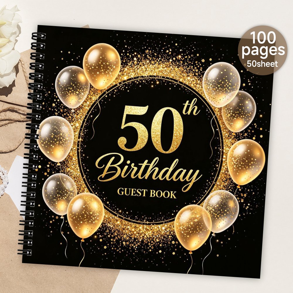 TEMU 1pc Spiral Guestbook, 50th Birthday Blank Page Guest Book, Meaningful Gift & Souvenir Album For Family & , Message & Signature Book For 50th