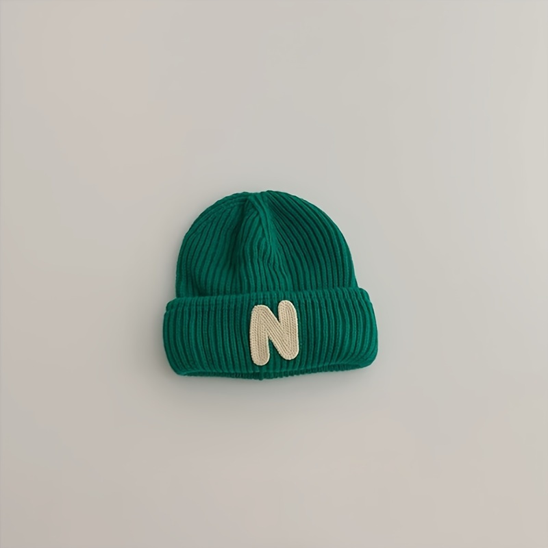 * Candy-Colored Letter N Knitted Hat-Stretchy and Lightweight, Suitable for Boys and Girls-* for Autumn and *